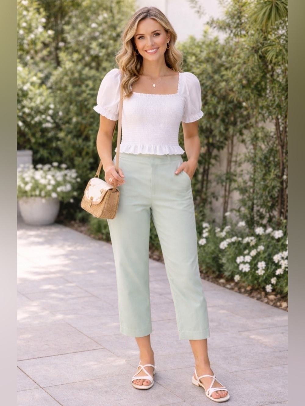 EUC Talbots SZ 8 Mint green chino style “Signature” crop pants/waist 33”-34”